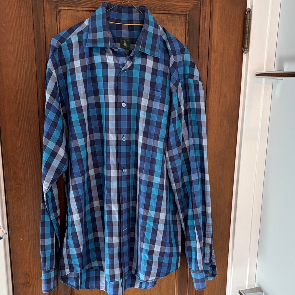Robert Talbott Men's Blue and Black Checkered Shirt